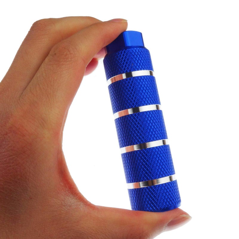 Zelerdo 2 Pairs Aluminum Alloy Bike Pegs for Mountain Bike Cycling Rear Stunt Pegs Fit 3/8 inch Axles (Blue Stripe, 100x28 mm) - Image 2